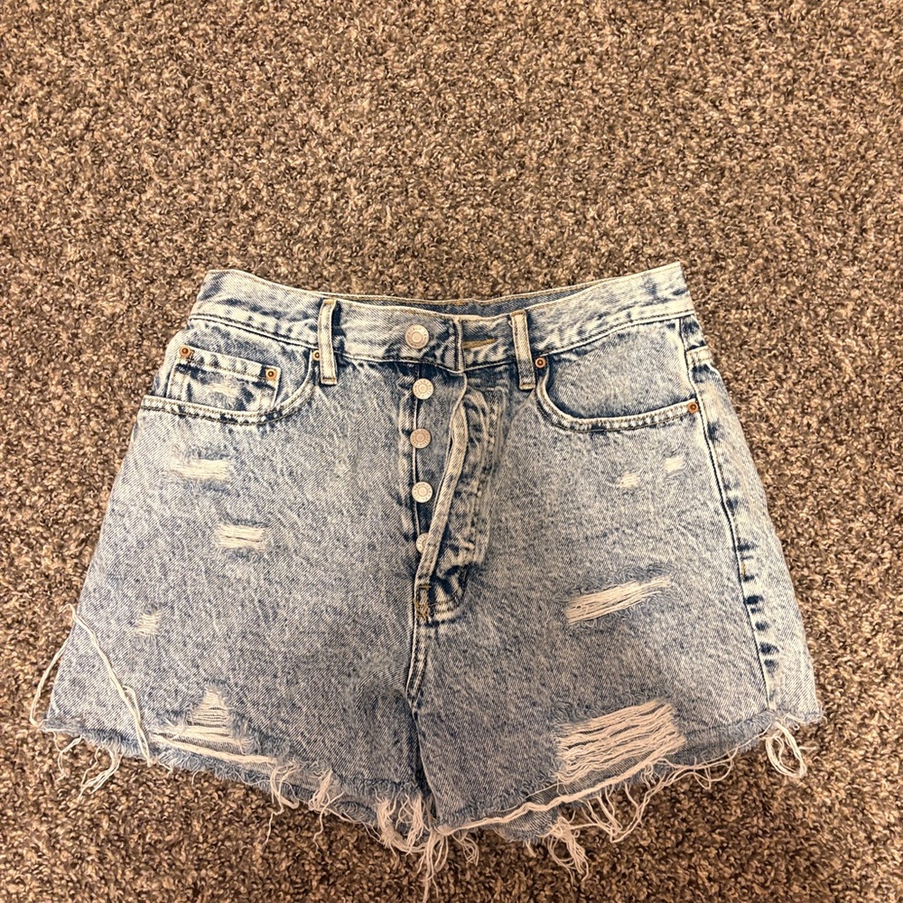 Pacsun Ultra High Rise Vintage Short Blue Ripped Denim Shorts
